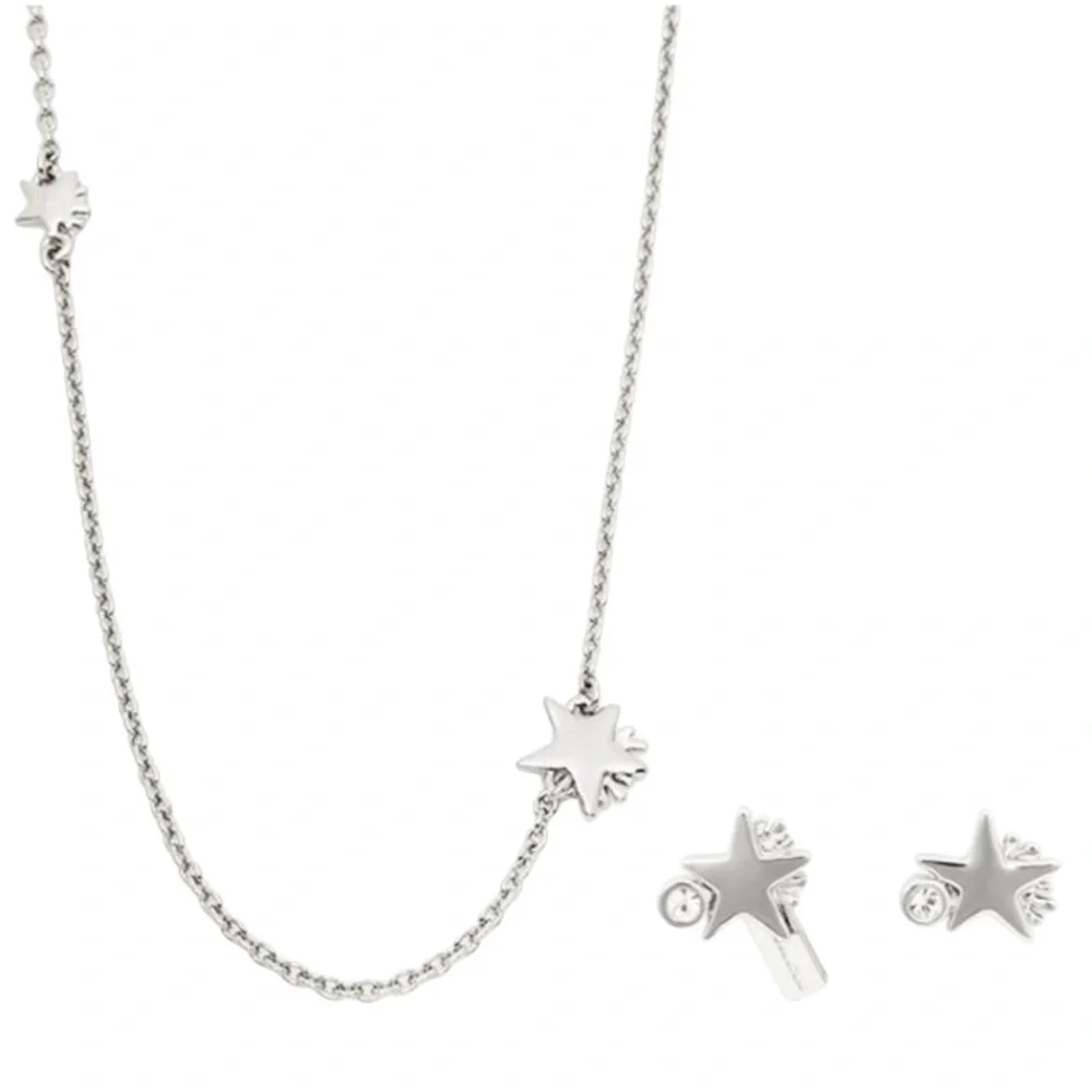 Coach NWT Shooting Star Celestial Necklace Earrings Gift Set Silver